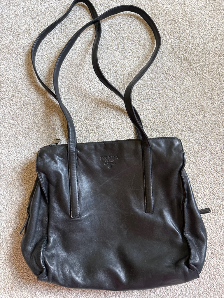 Authentic Prada Black Leather Shoulder Tote  Vintage Authentic
